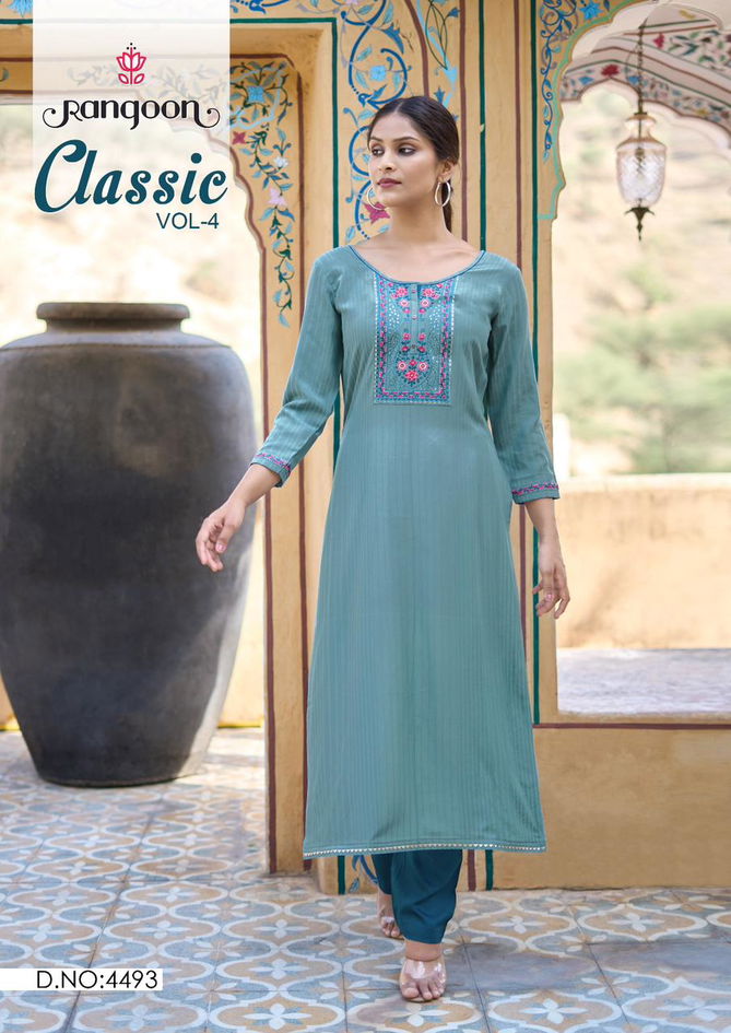 Classic Vol 4 By Rangoon lining Silk Embroidery Kurtis Wholesale Price In Surat